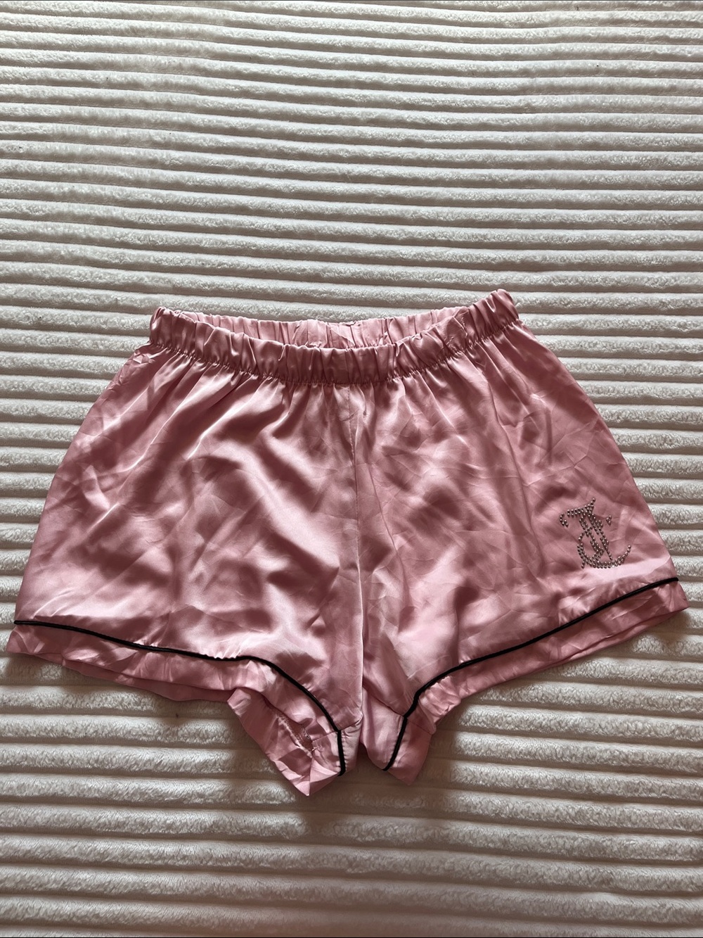 Juicy Couture Pale Pink Satin Sleep Shorts with Black Piping